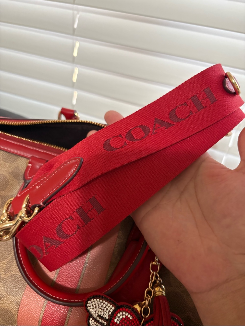 ❤️Coach Rowan Satchel Large Signature Canvas With Red/ Pink Stripe Set. - Picture 10 of 10